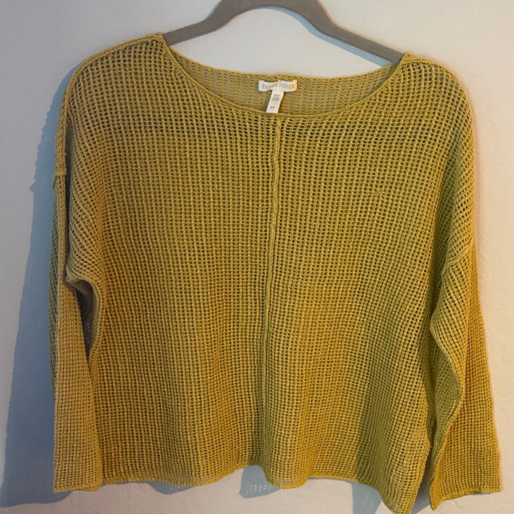 Eileen Fisher Lightweight Sweater linen in Chartreuse